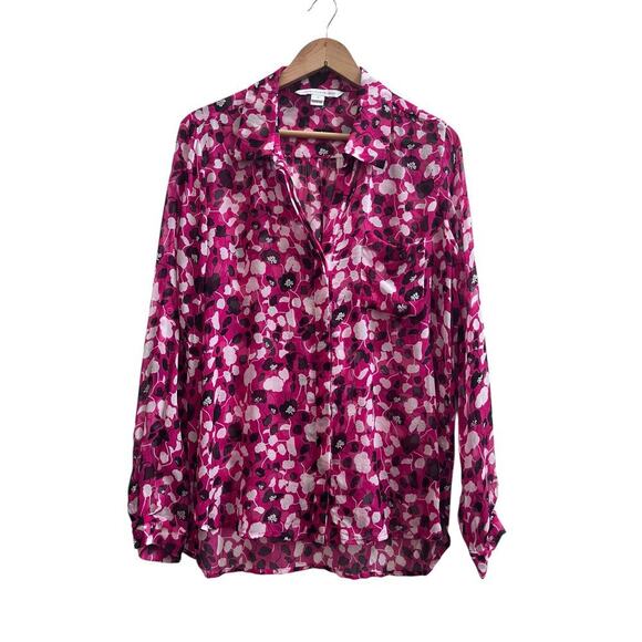 Diane Von Furstenberg Tiny Pull Lorelei Two Sheer Silk Button Blouse Size 10 - Picture 2 of 13